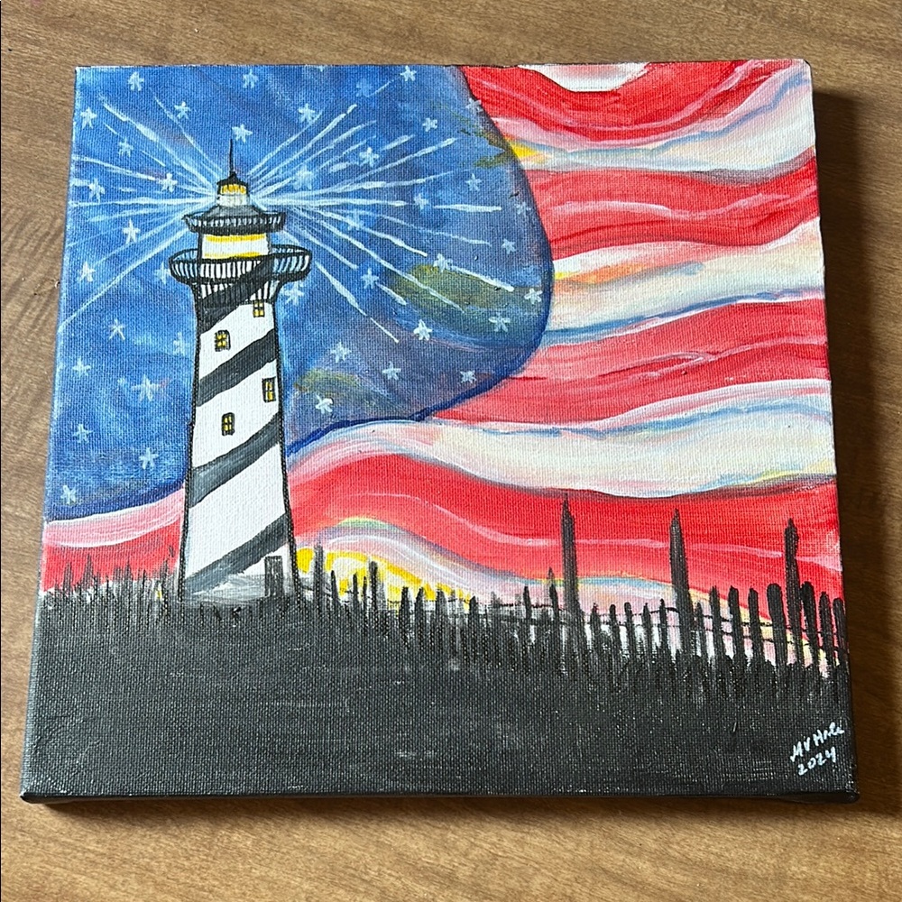 Patriotic Lighthouse Canvas Art